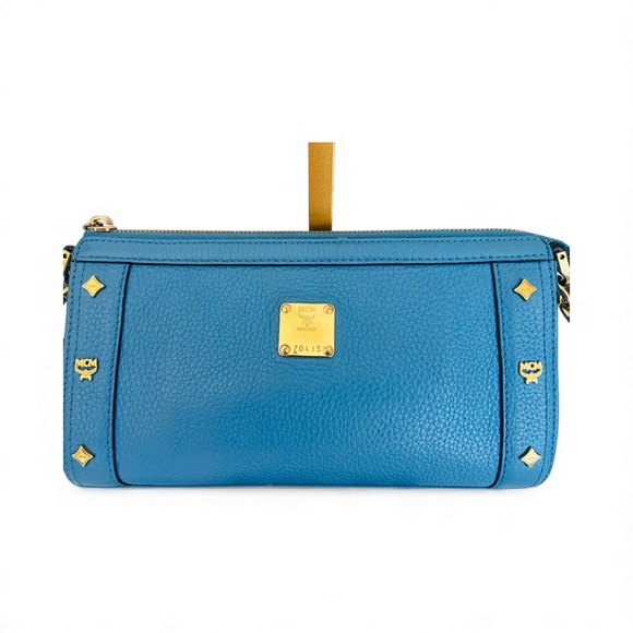 MCM München Turquoise Pebbled Leather Shoulder Bag with Gold Hardware & Dust Bag - Picture 5 of 8